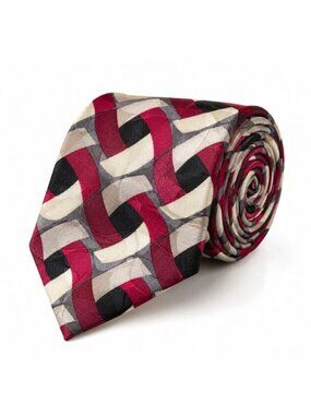 Ziggurat Mulberry Neckwear 100% Silk Geometric Abstract Tie Red Gray USA